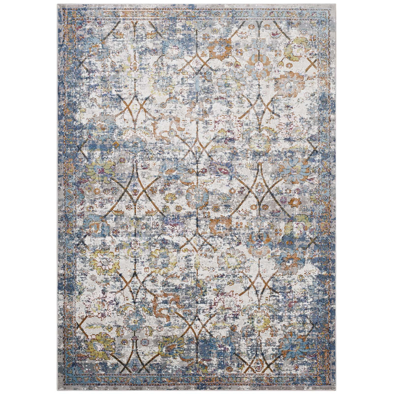 Archetype 5x8 Area Rug, Light Blue, Yellow and Orange