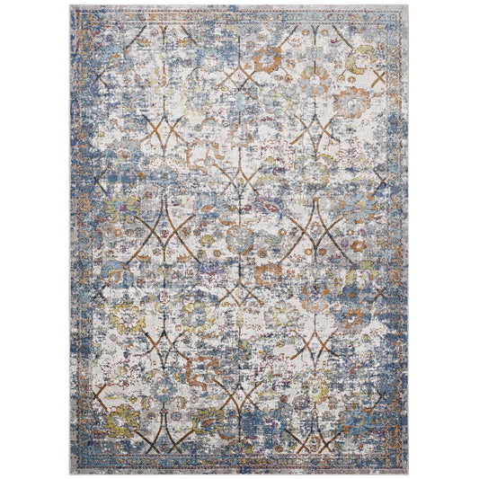 Archetype 5x8 Area Rug, Light Blue, Yellow and Orange