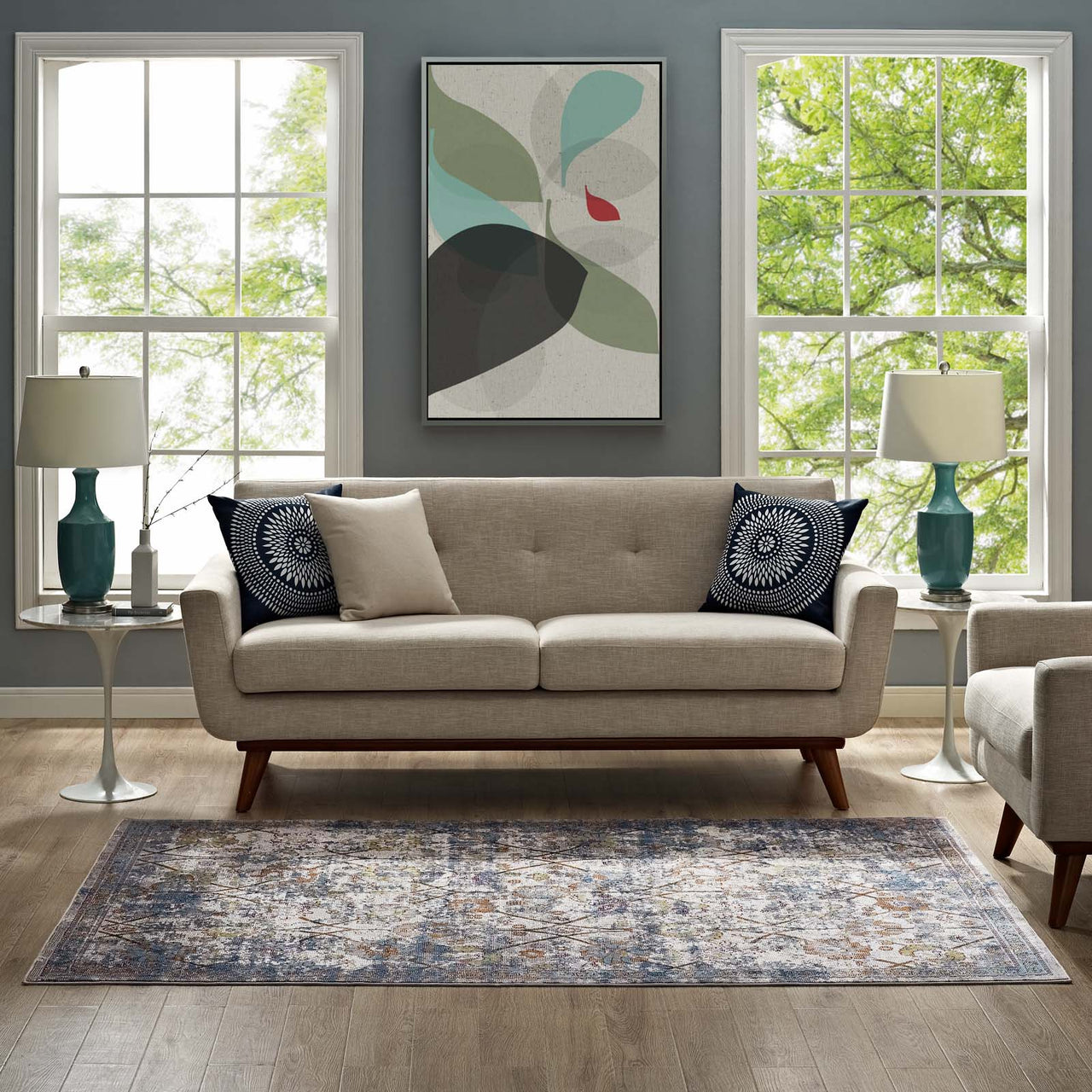 Archetype 5x8 Area Rug, Light Blue, Yellow and Orange
