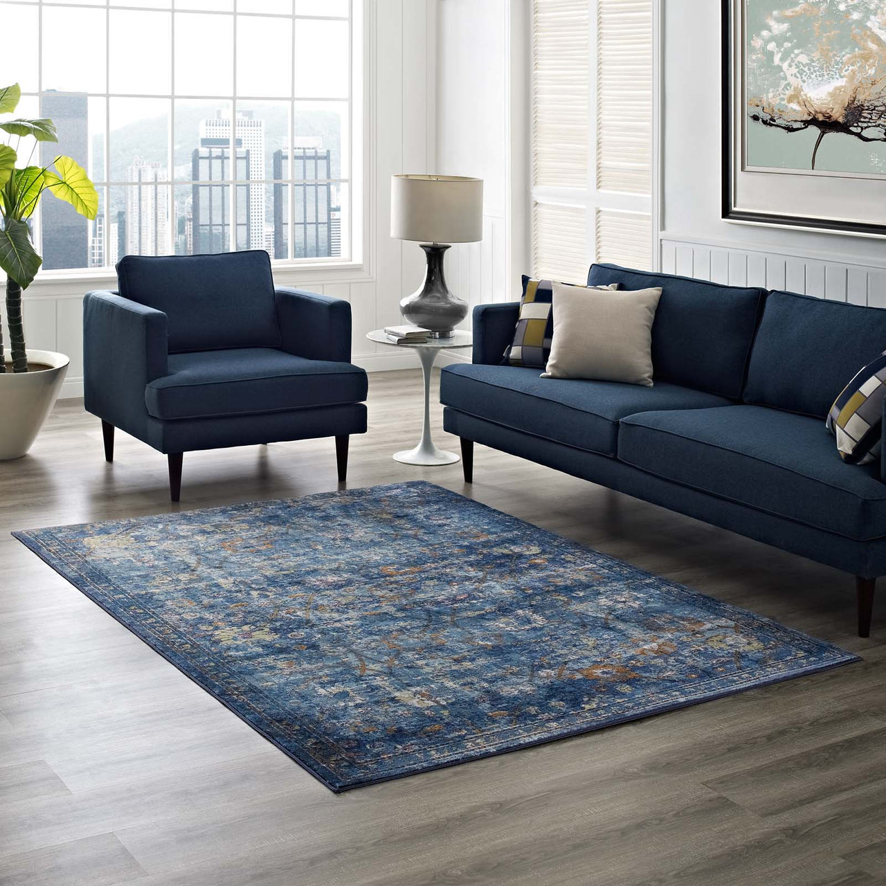 Archetype 4x6 Area Rug, Dark Blue, Yellow and Orange