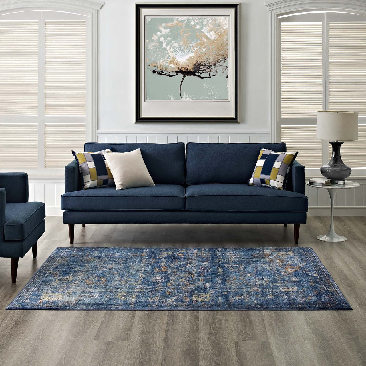 Archetype 5x8 Area Rug, Dark Blue, Yellow and Orange