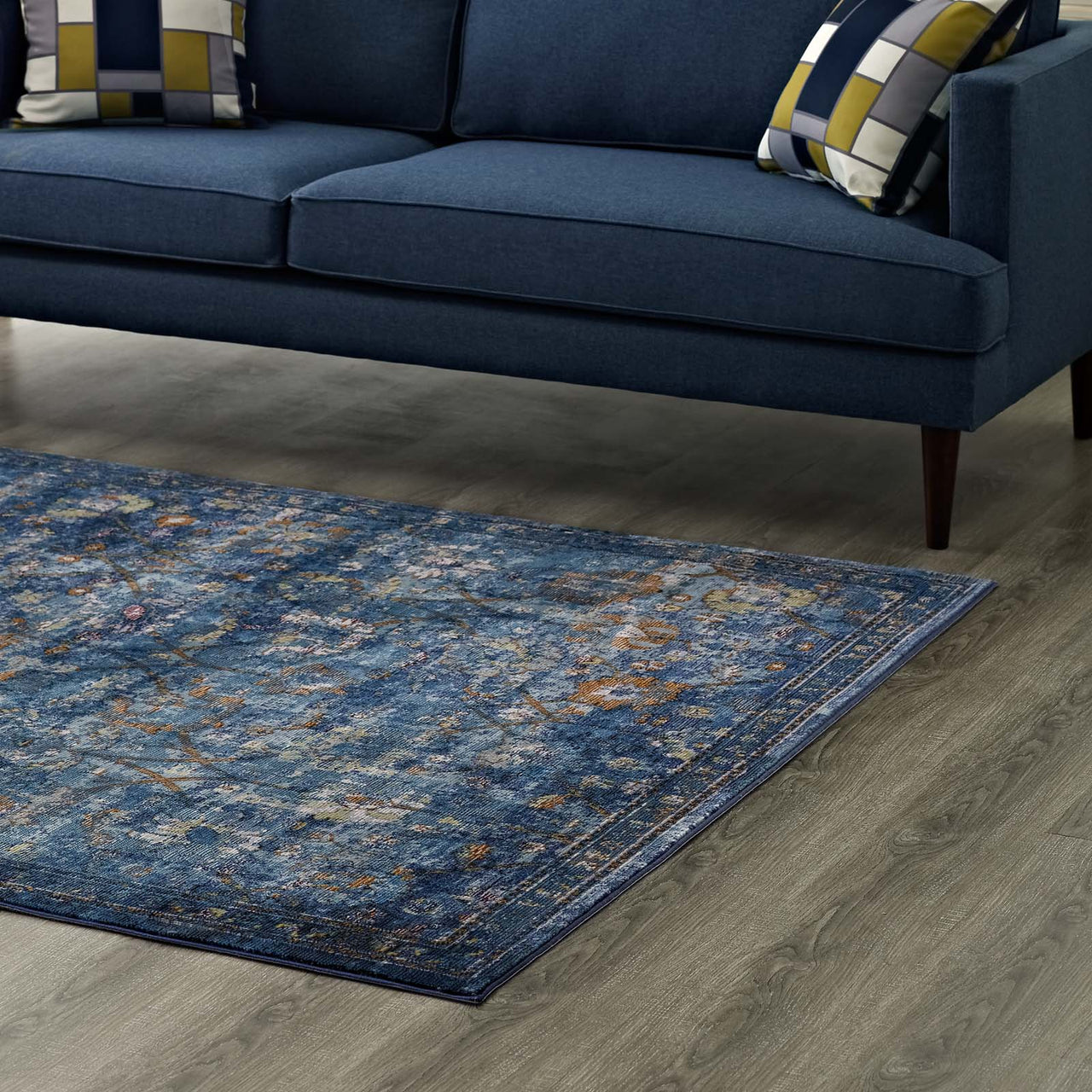 Archetype 8x10 Area Rug, Dark Blue, Yellow and Orange