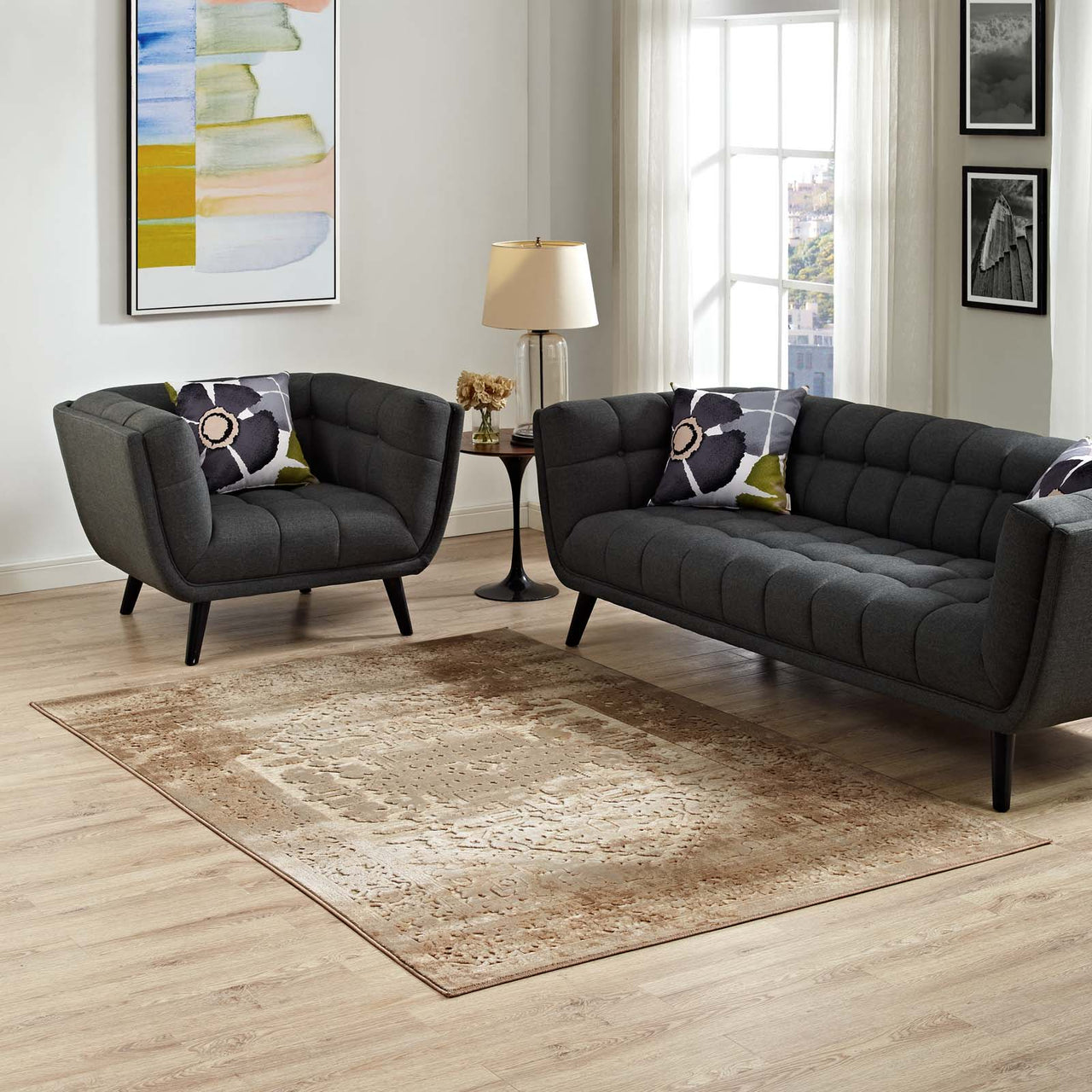 Crystallized Gaia 5x8 Area Rug, Tan & Cream