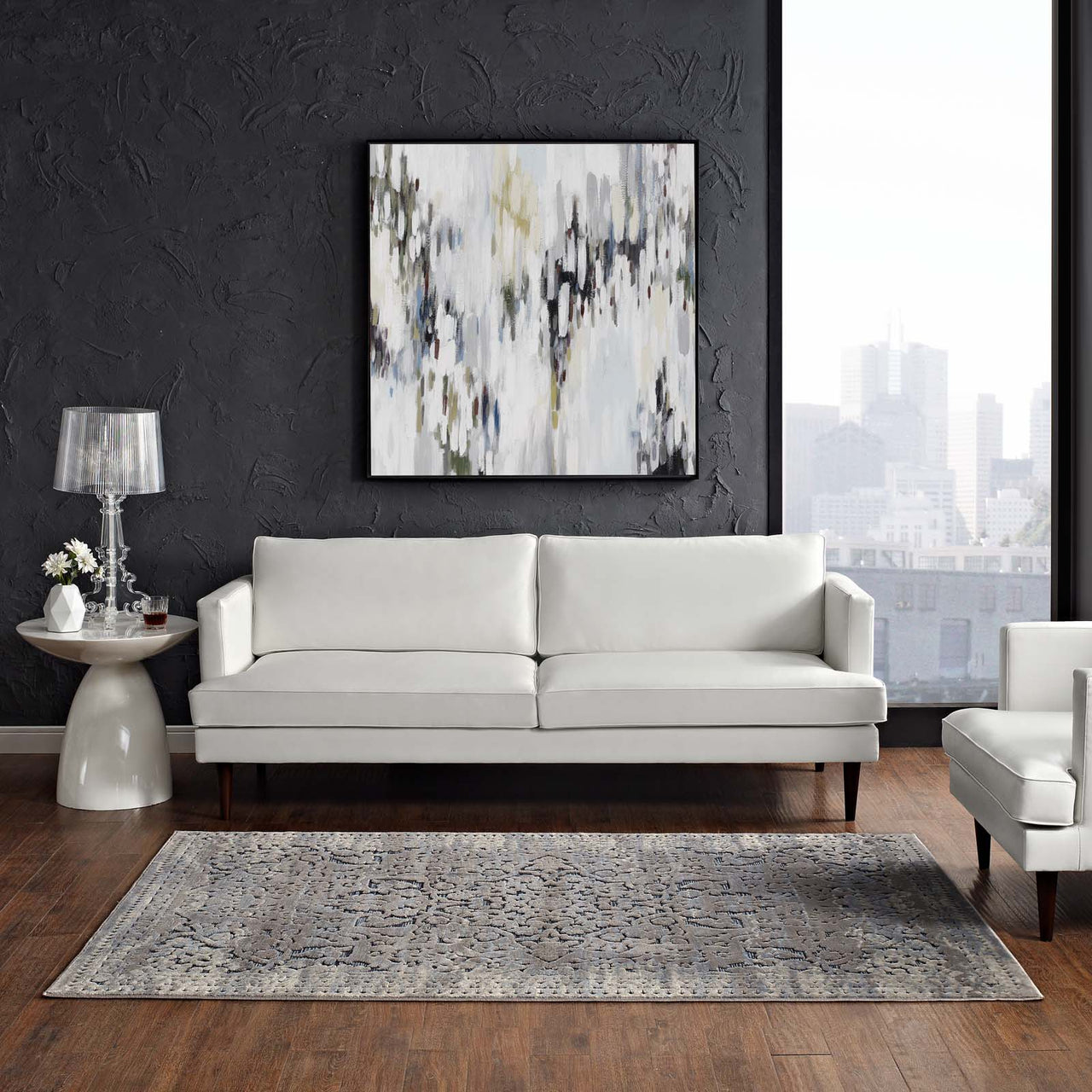 Focused Mind 5x8 Area Rug, Blue & Cream