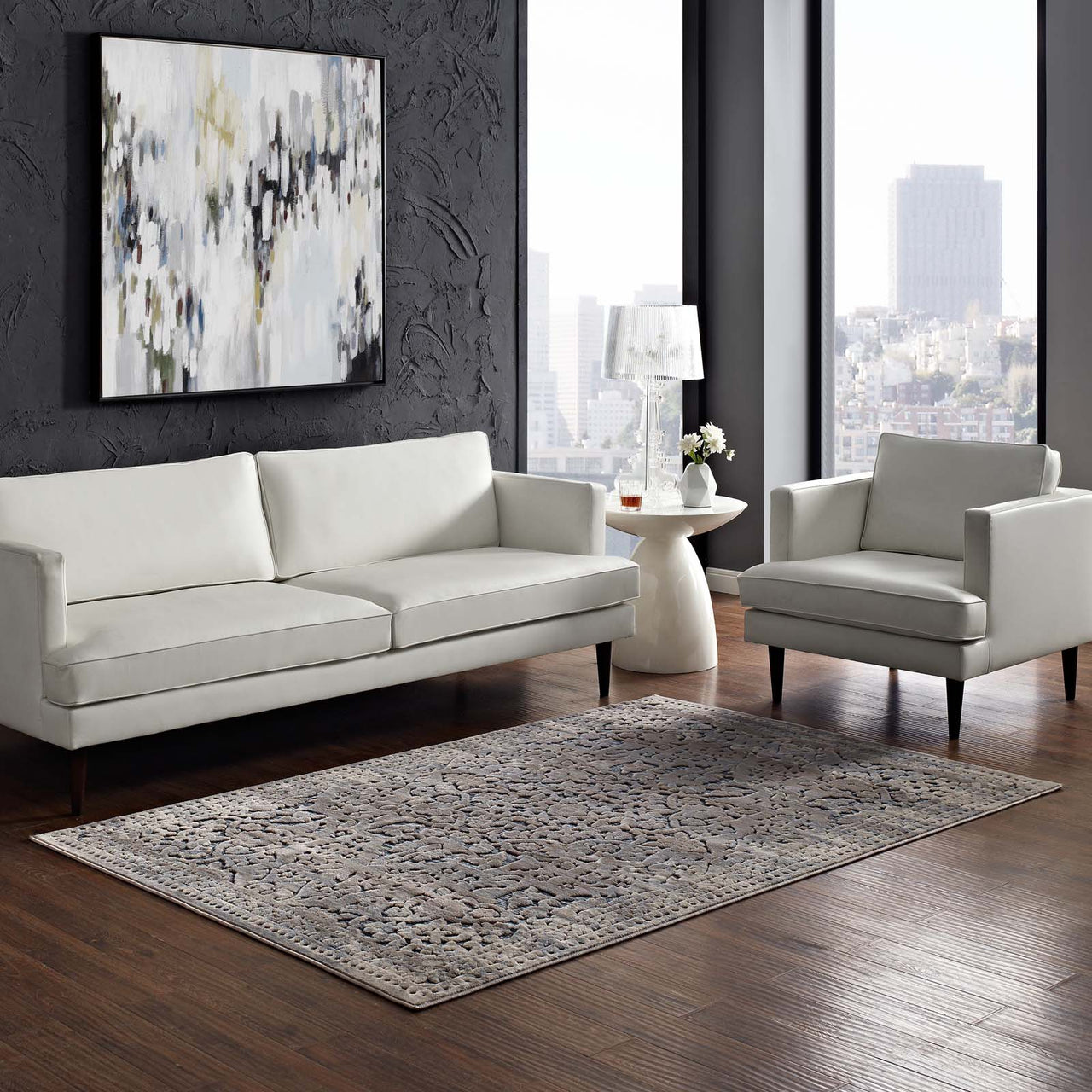 Focused Mind 5x8 Area Rug, Blue & Cream