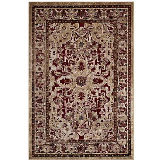 Grenadine Burst 5x8 Area Rug, Burgundy & Tan