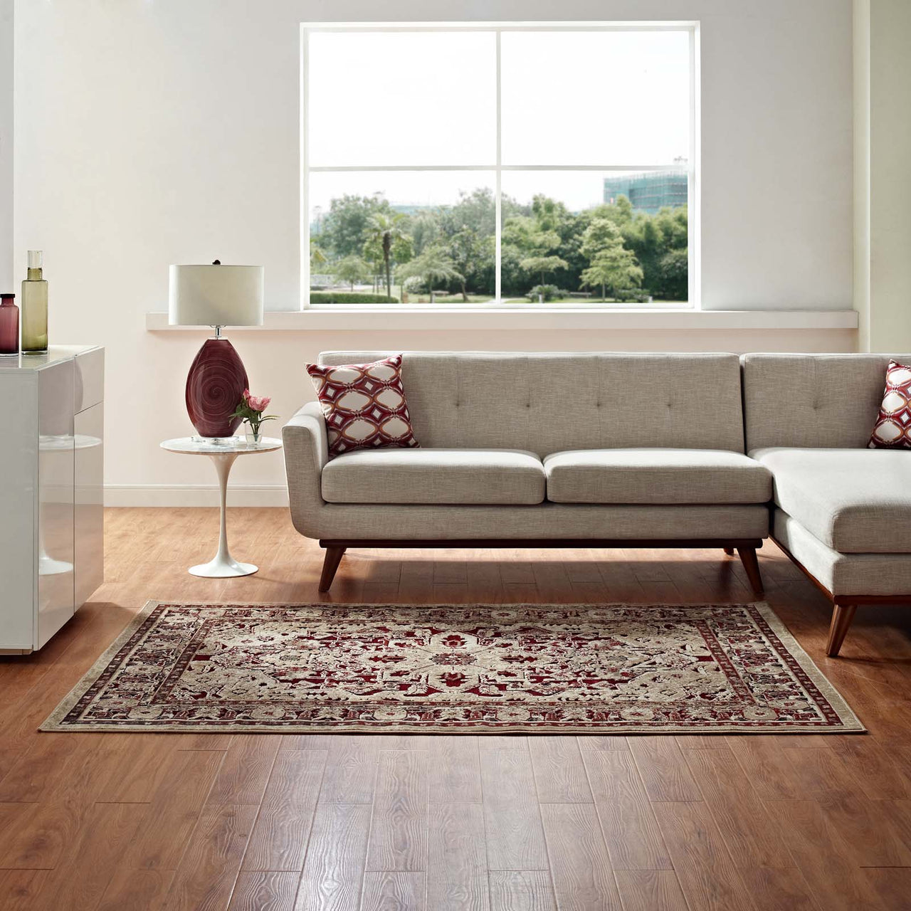 Grenadine Burst 5x8 Area Rug, Burgundy & Tan