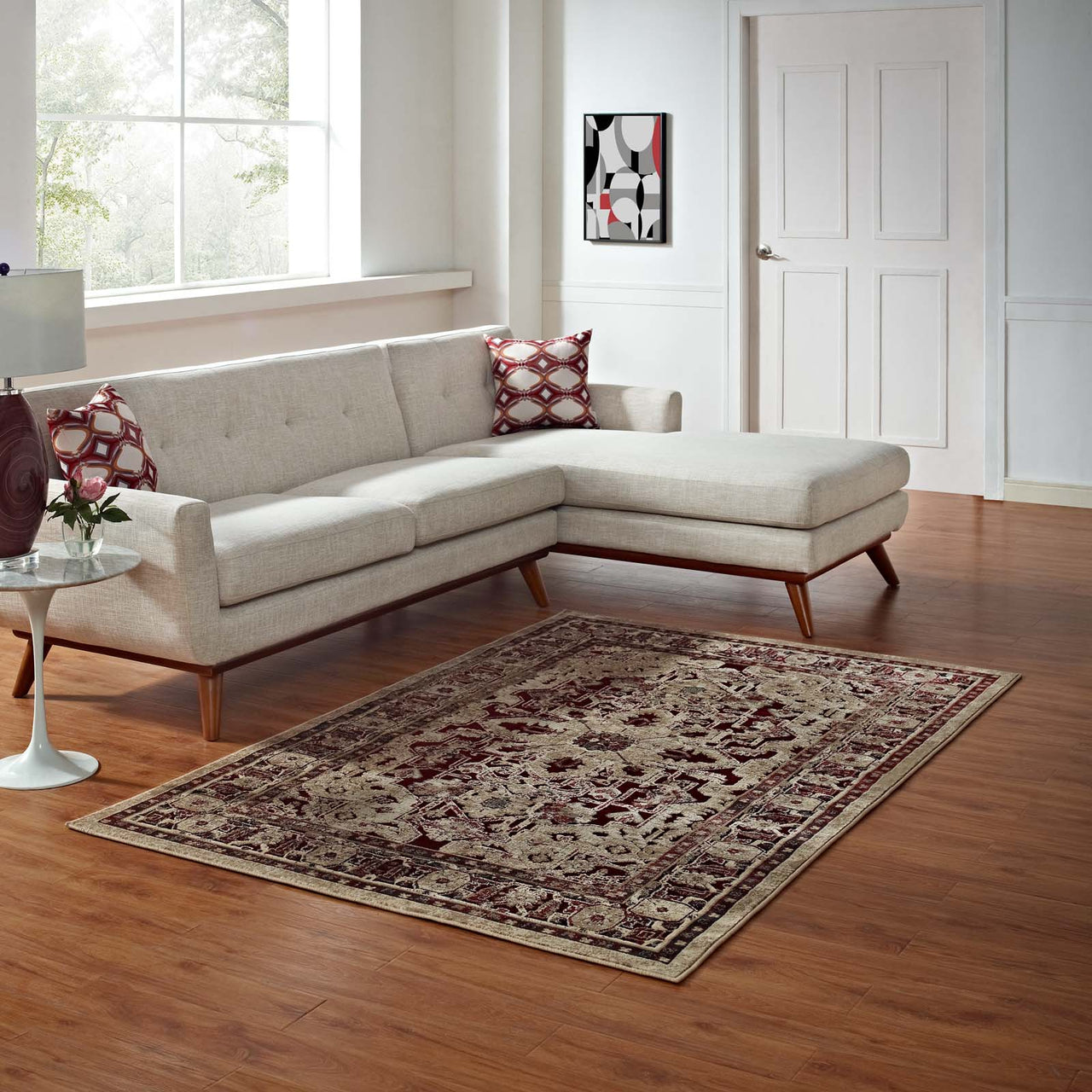Grenadine Burst 5x8 Area Rug, Burgundy & Tan