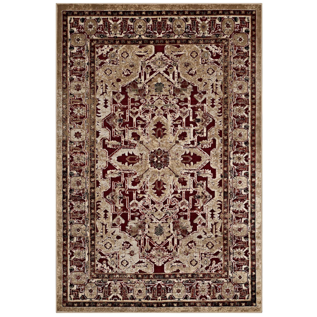 Grenadine Burst 8x10 Area Rug, Burgundy & Tan