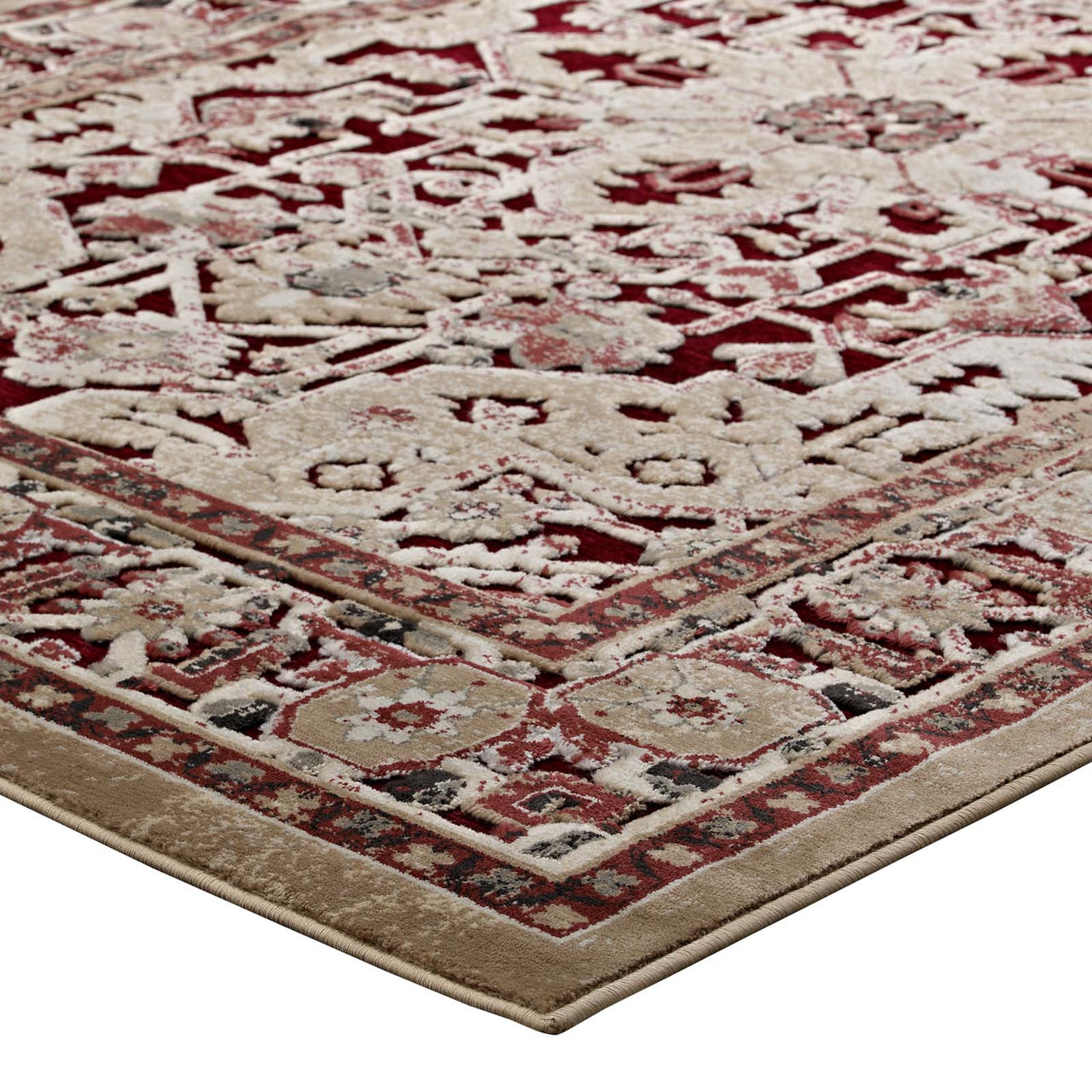 Grenadine Burst 8x10 Area Rug, Burgundy & Tan