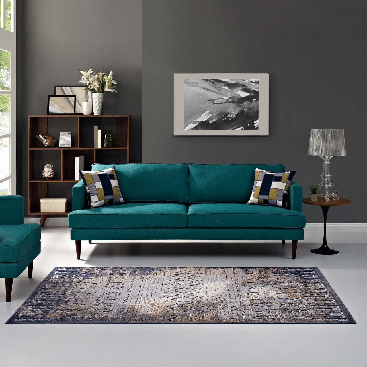 Mist Horizon 5X8 Area Rug, Blue & Cream