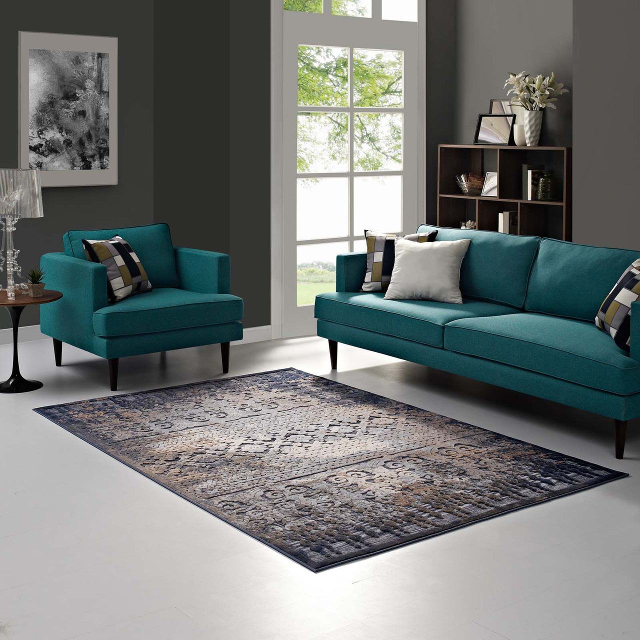 Mist Horizon 8X10 Area Rug, Blue & Cream