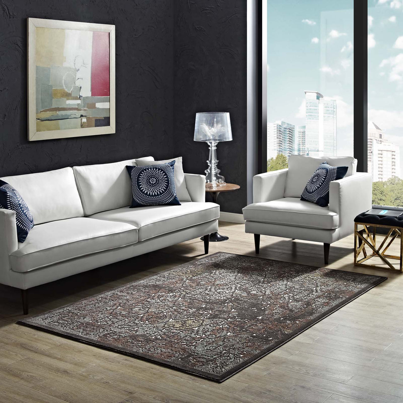 Fioren Permeation 5x8 Area Rug, Dark Brown & Blue