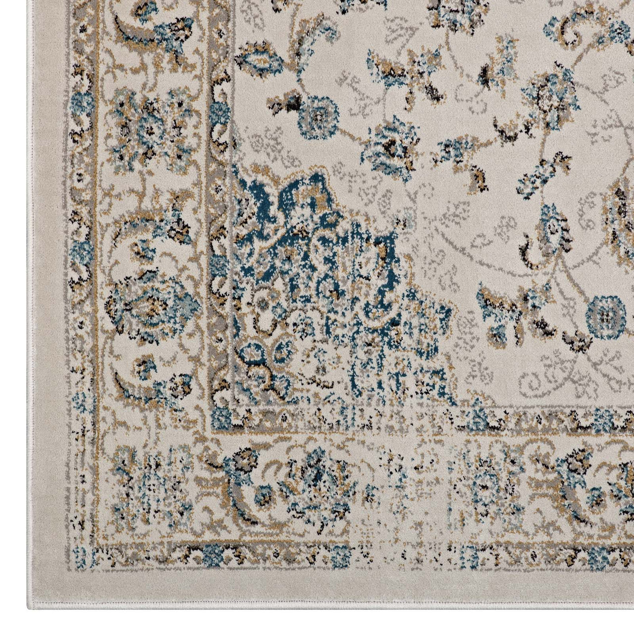 Blossom Ceremony 8x10 Area Rug, Teal & Beige