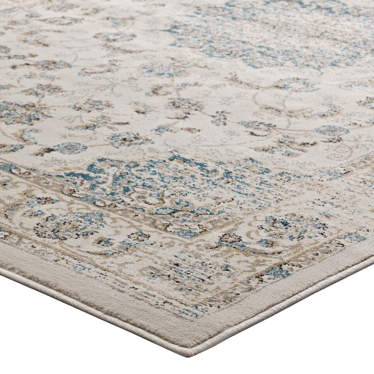 Blossom Ceremony 8x10 Area Rug, Teal & Beige