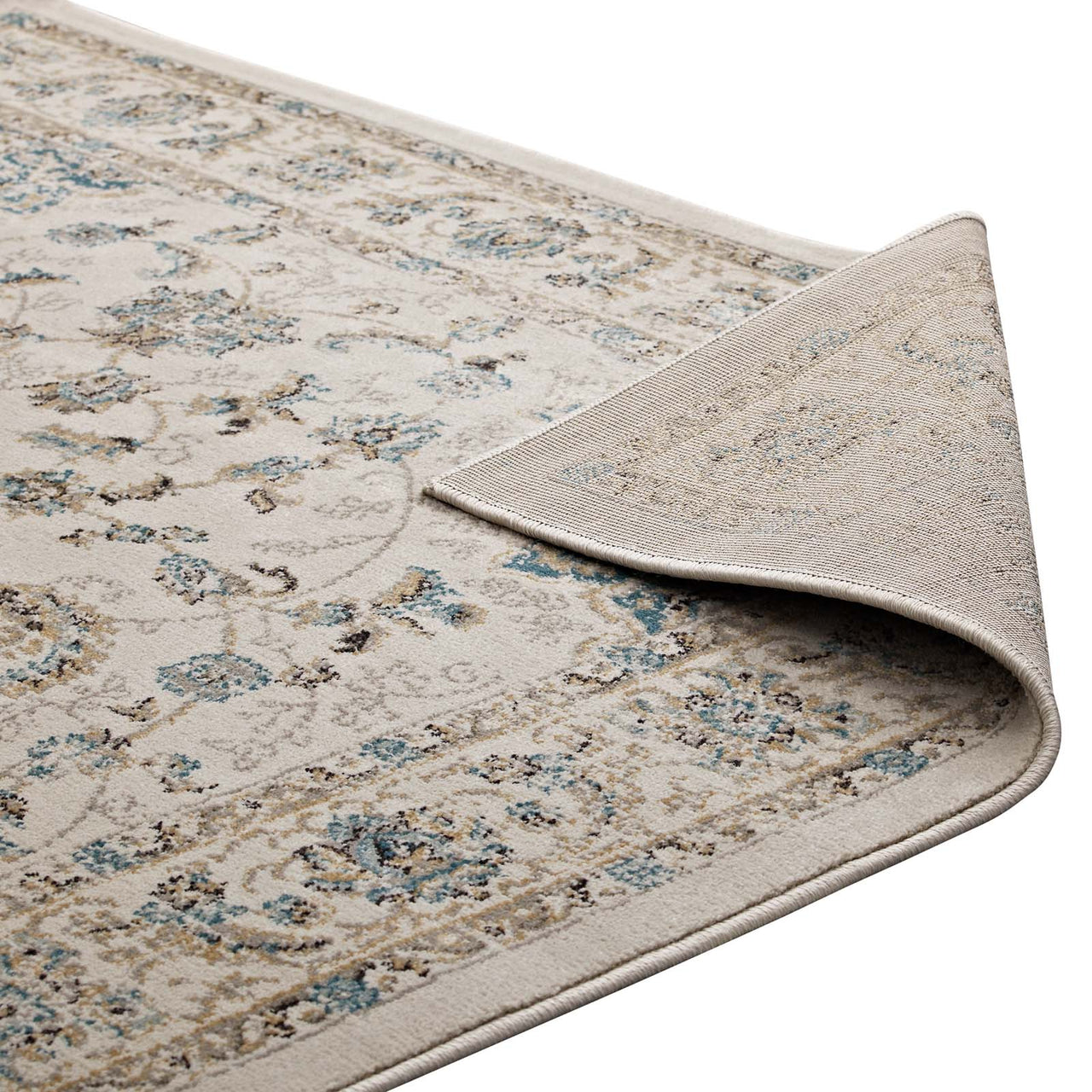 Blossom Ceremony 8x10 Area Rug, Teal & Beige