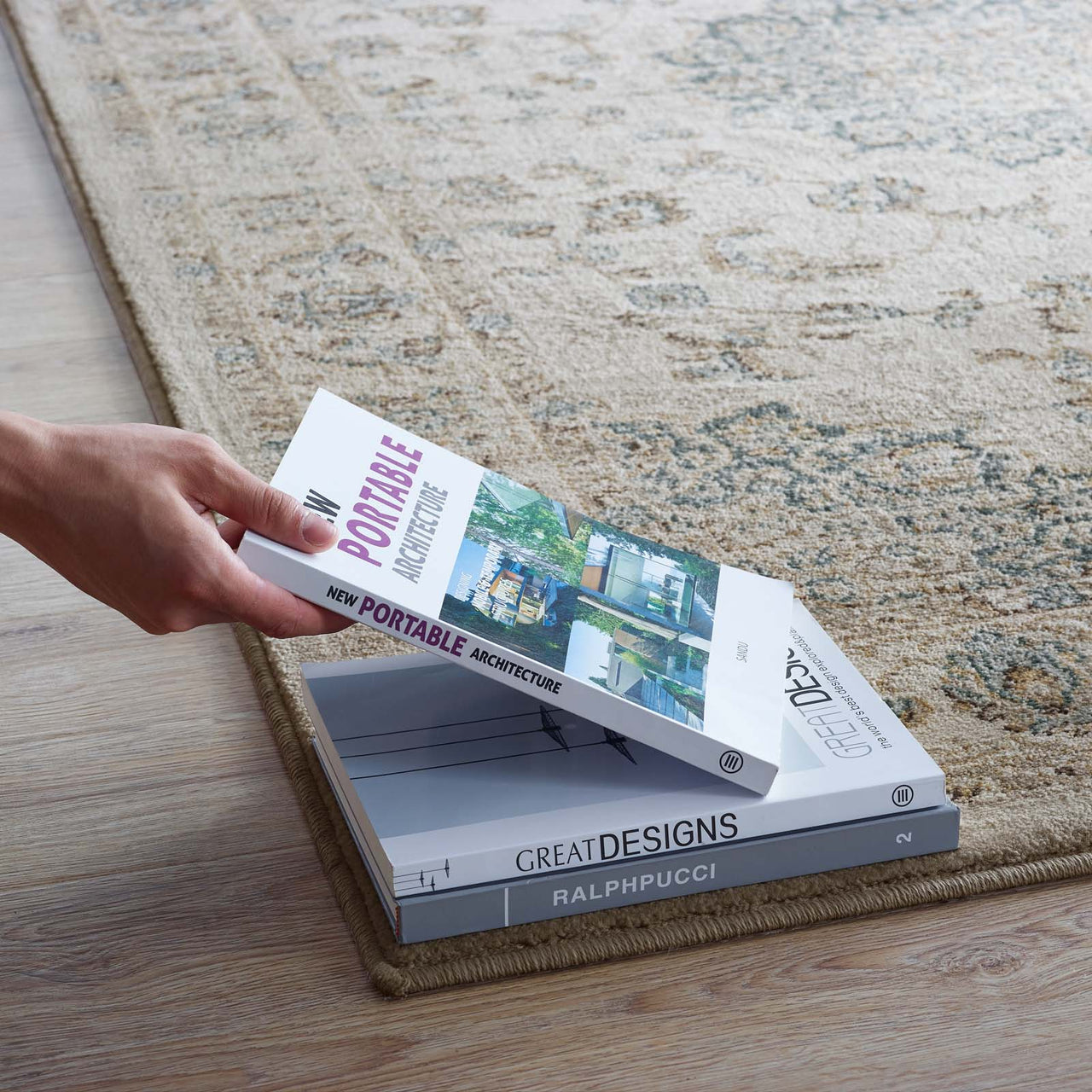 Blossom Ceremony 8x10 Area Rug, Teal & Beige
