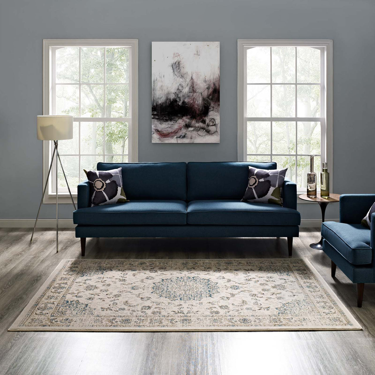 Blossom Ceremony 8x10 Area Rug, Teal & Beige