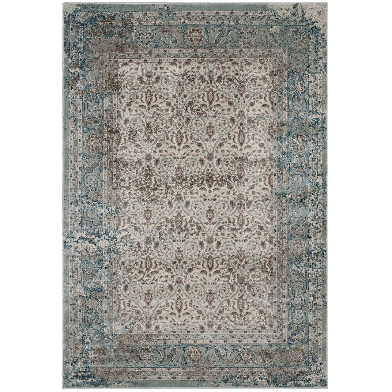 Daffodil Blossoms 5x8 Area Rug, Teal & Beige
