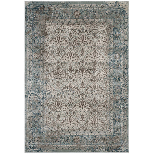Daffodil Blossoms 5x8 Area Rug, Teal & Beige