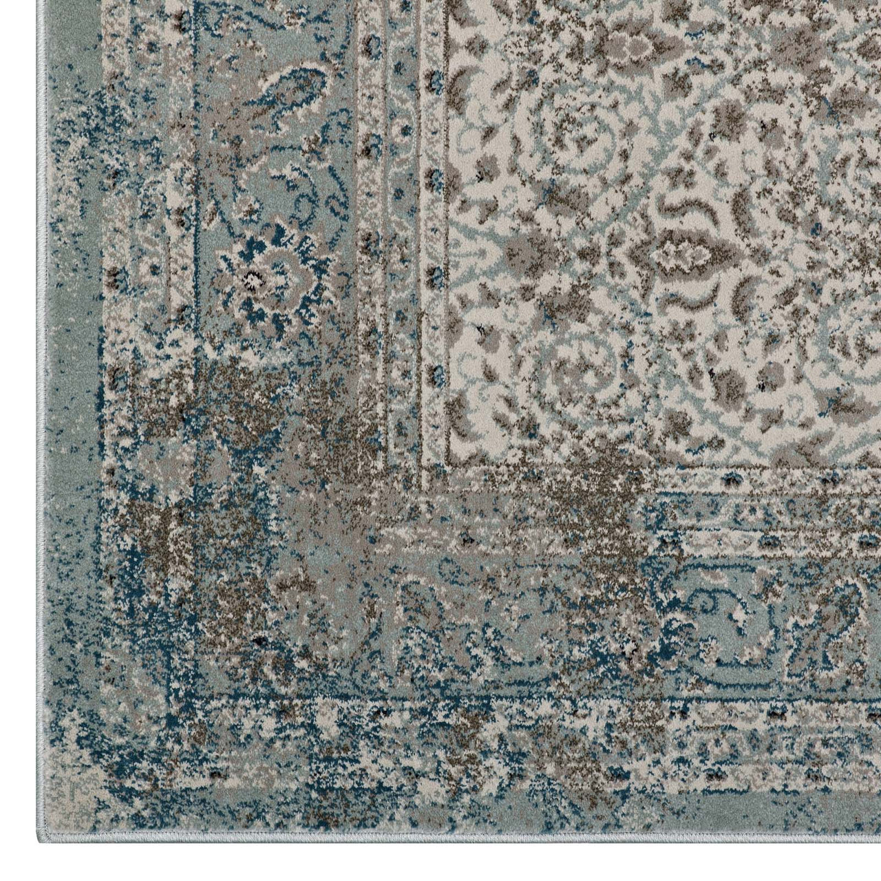 Daffodil Blossoms 5x8 Area Rug, Teal & Beige