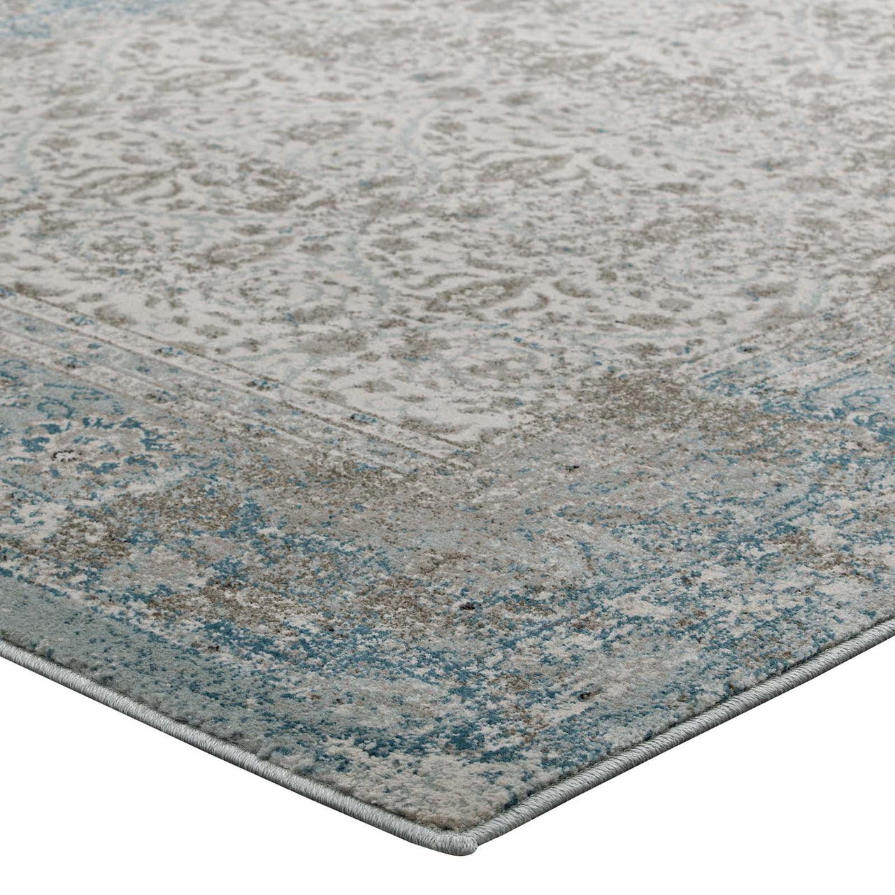 Daffodil Blossoms 5x8 Area Rug, Teal & Beige