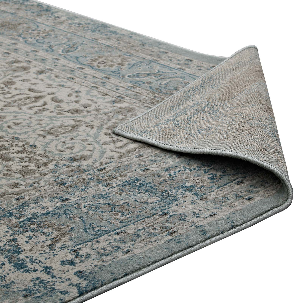 Daffodil Blossoms 5x8 Area Rug, Teal & Beige