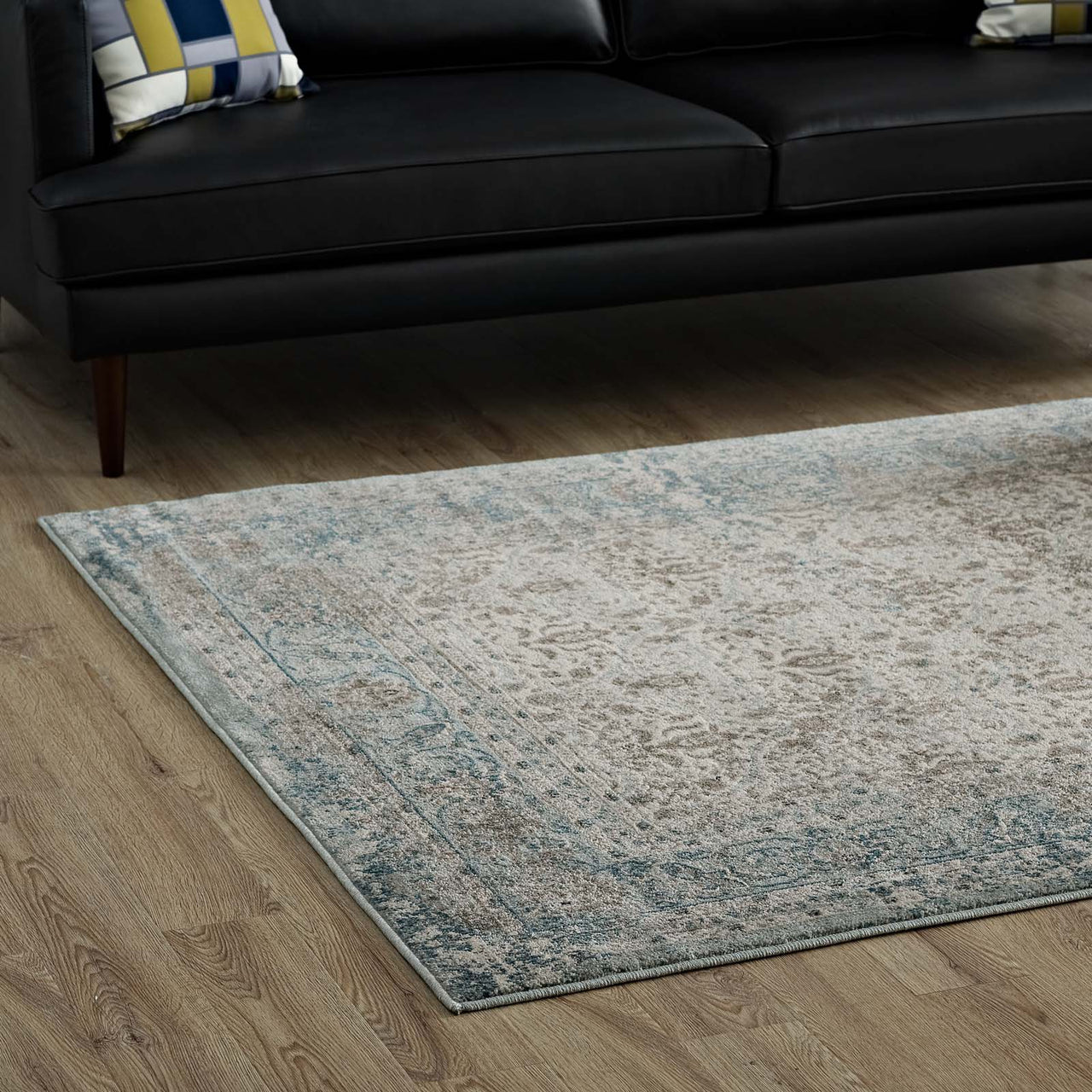 Daffodil Blossoms 5x8 Area Rug, Teal & Beige