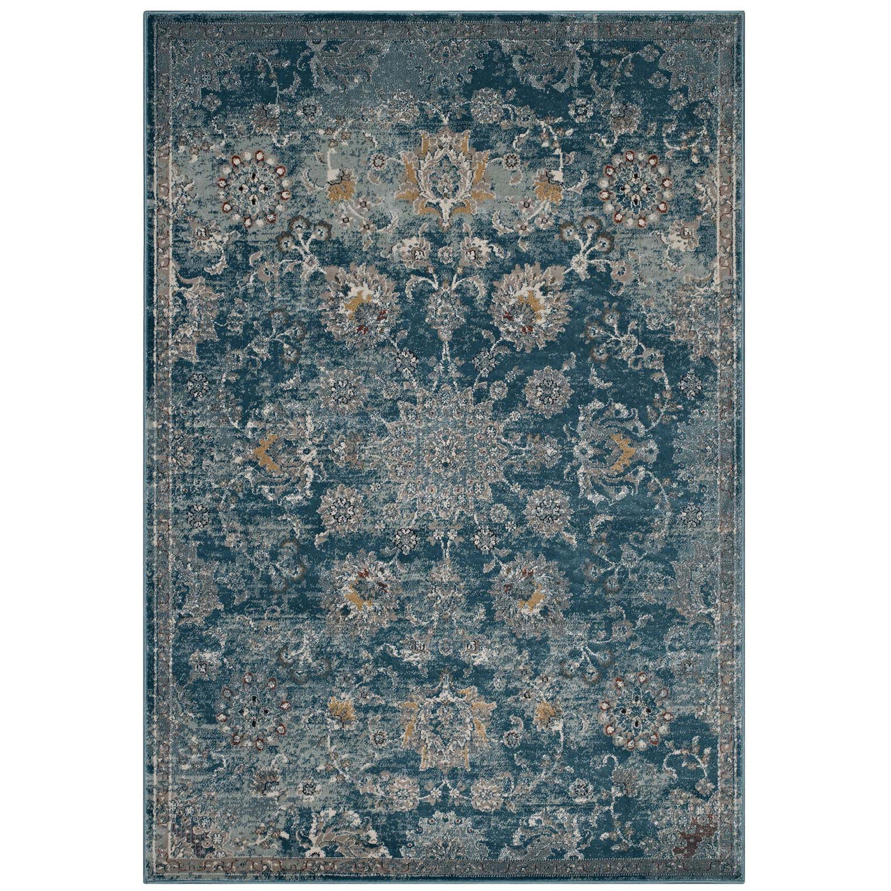 Chakra Swadhisthana 5x8 Area Rug, Silver Blue, Teal and Beige