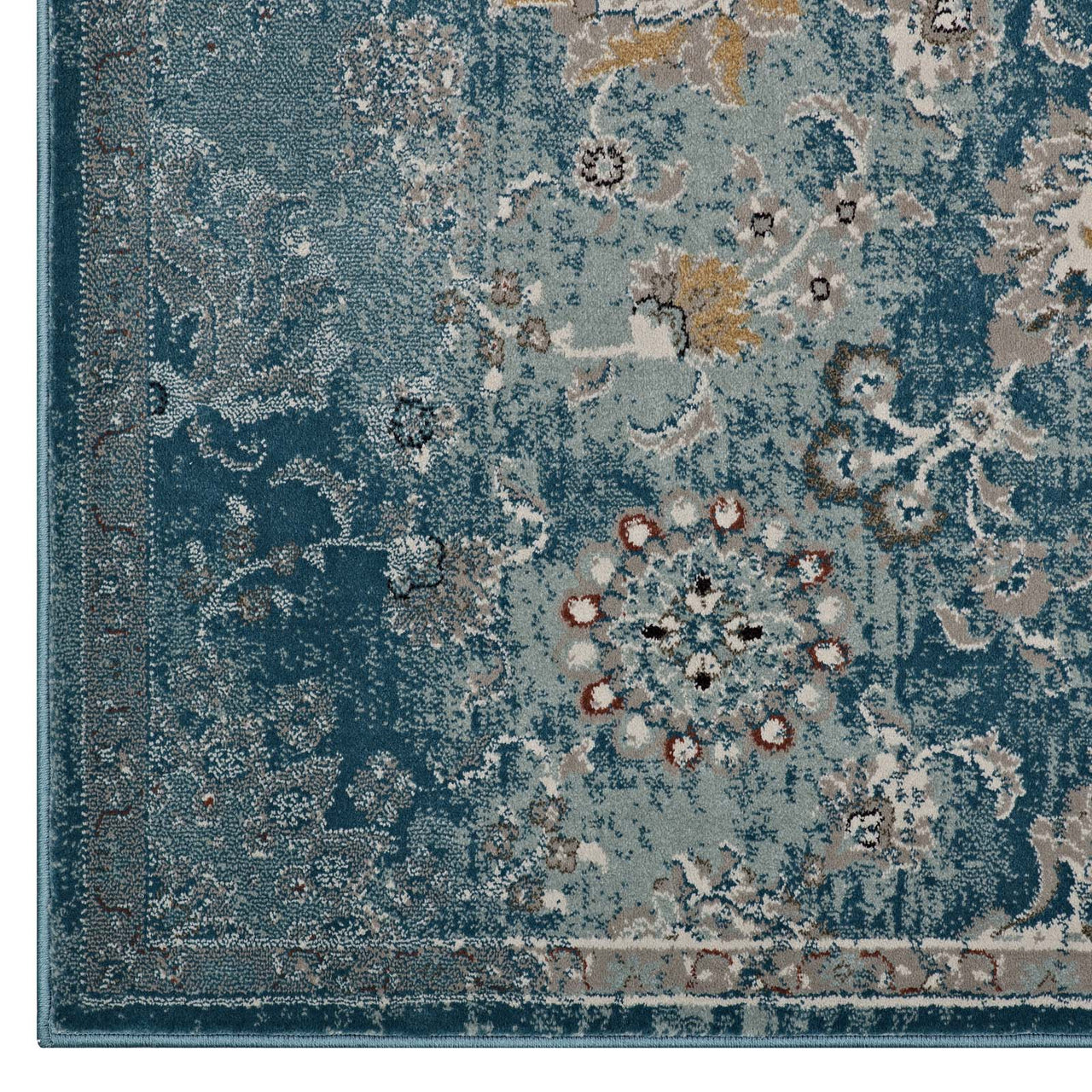 Chakra Swadhisthana 5x8 Area Rug, Silver Blue, Teal and Beige
