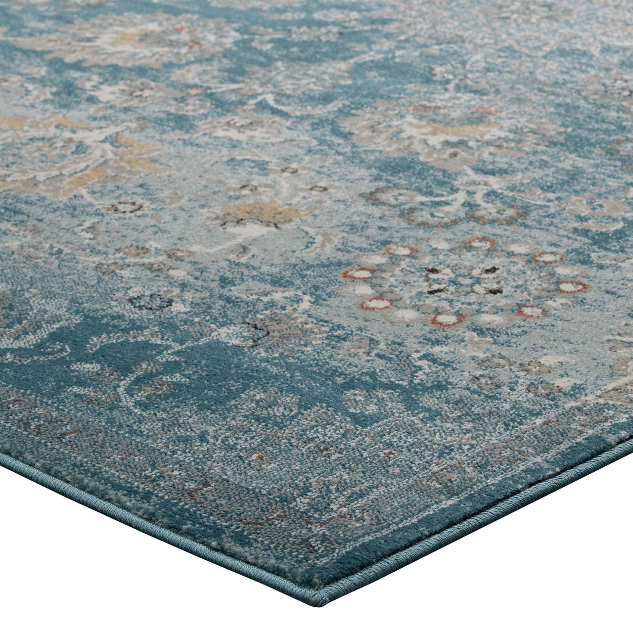 Chakra Swadhisthana 5x8 Area Rug, Silver Blue, Teal and Beige