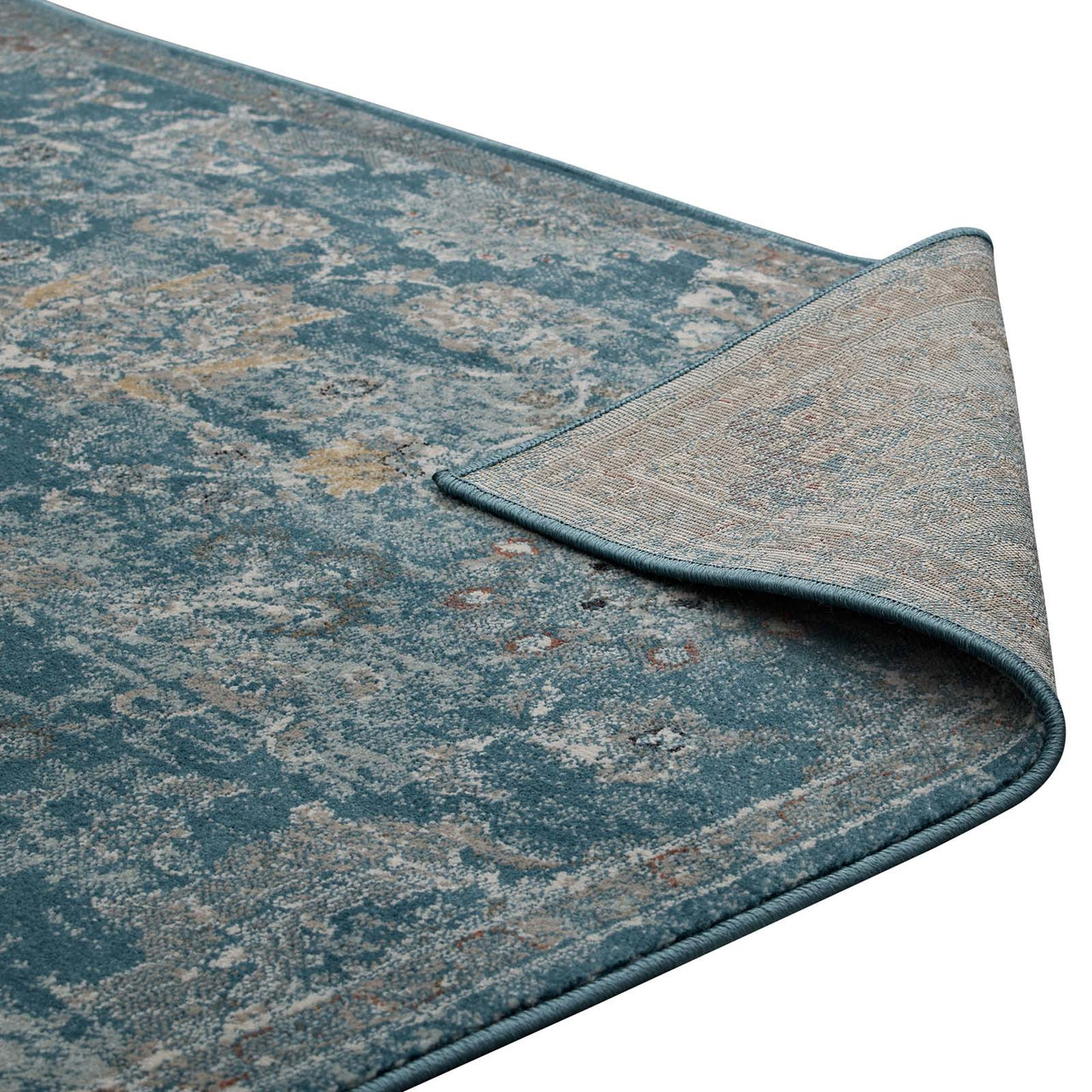 Chakra Swadhisthana 5x8 Area Rug, Silver Blue, Teal and Beige