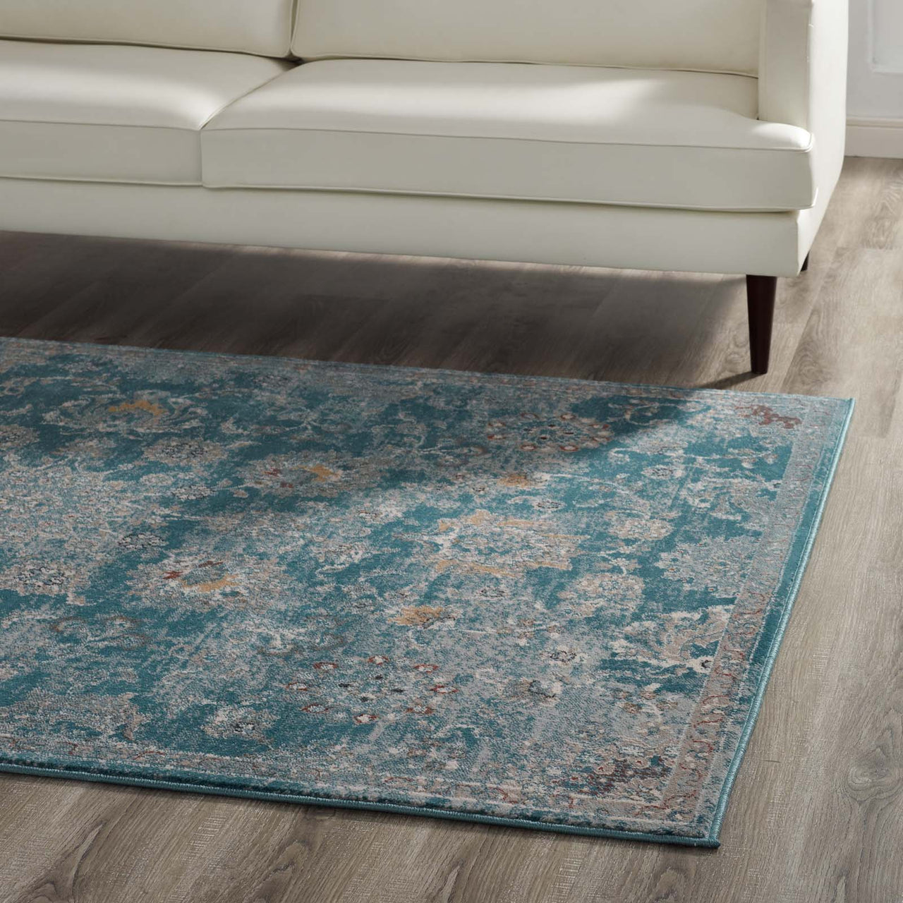 Chakra Swadhisthana 5x8 Area Rug, Silver Blue, Teal and Beige