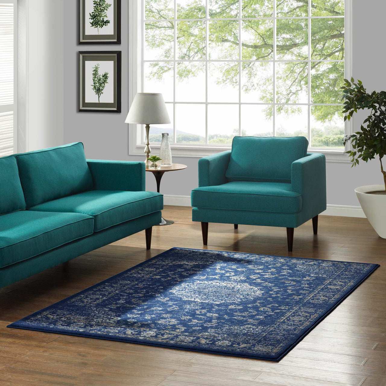 Chakra Vishuddha 5x8 Area Rug, Navy & Ivory