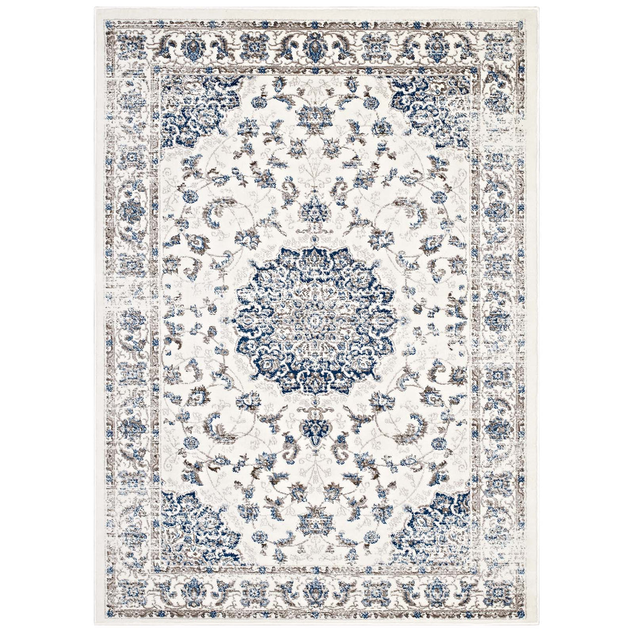 Chakra Vishuddha 5x8 Area Rug, Ivory & Navy