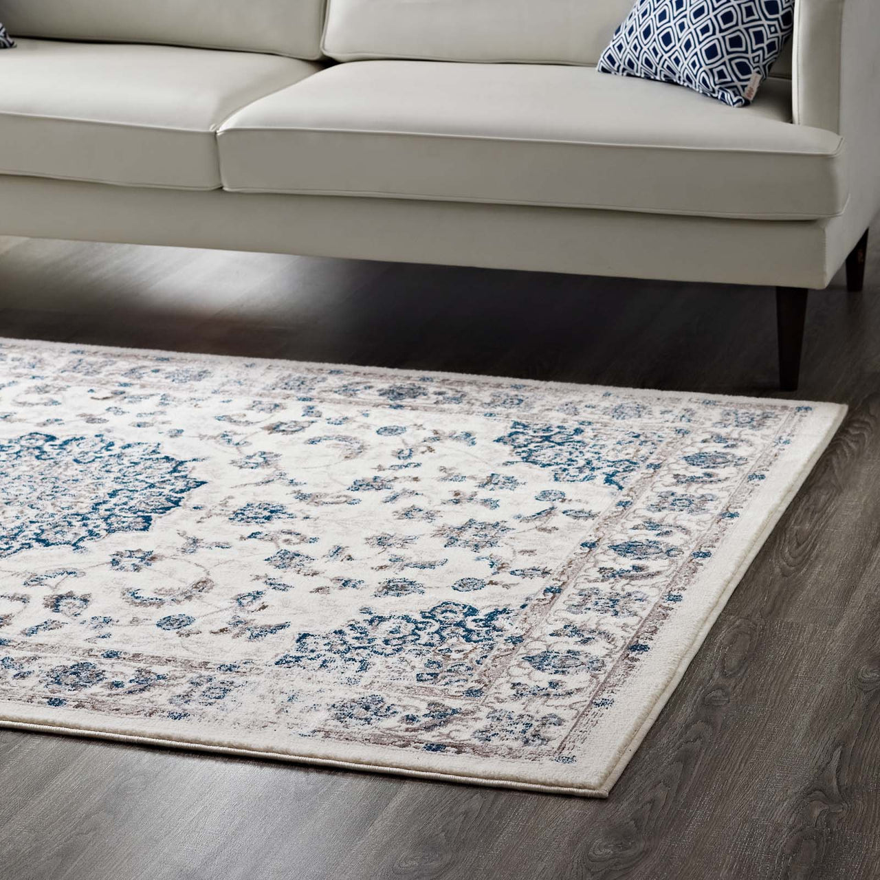 Chakra Vishuddha 5x8 Area Rug, Ivory & Navy