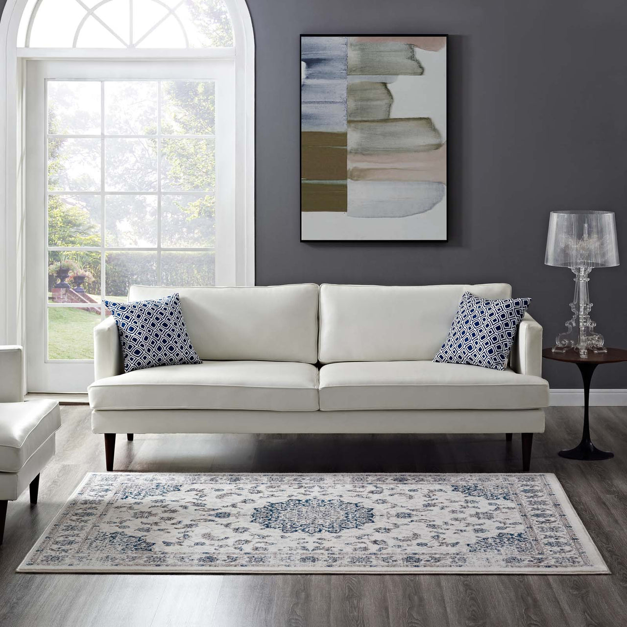 Chakra Vishuddha 5x8 Area Rug, Ivory & Navy