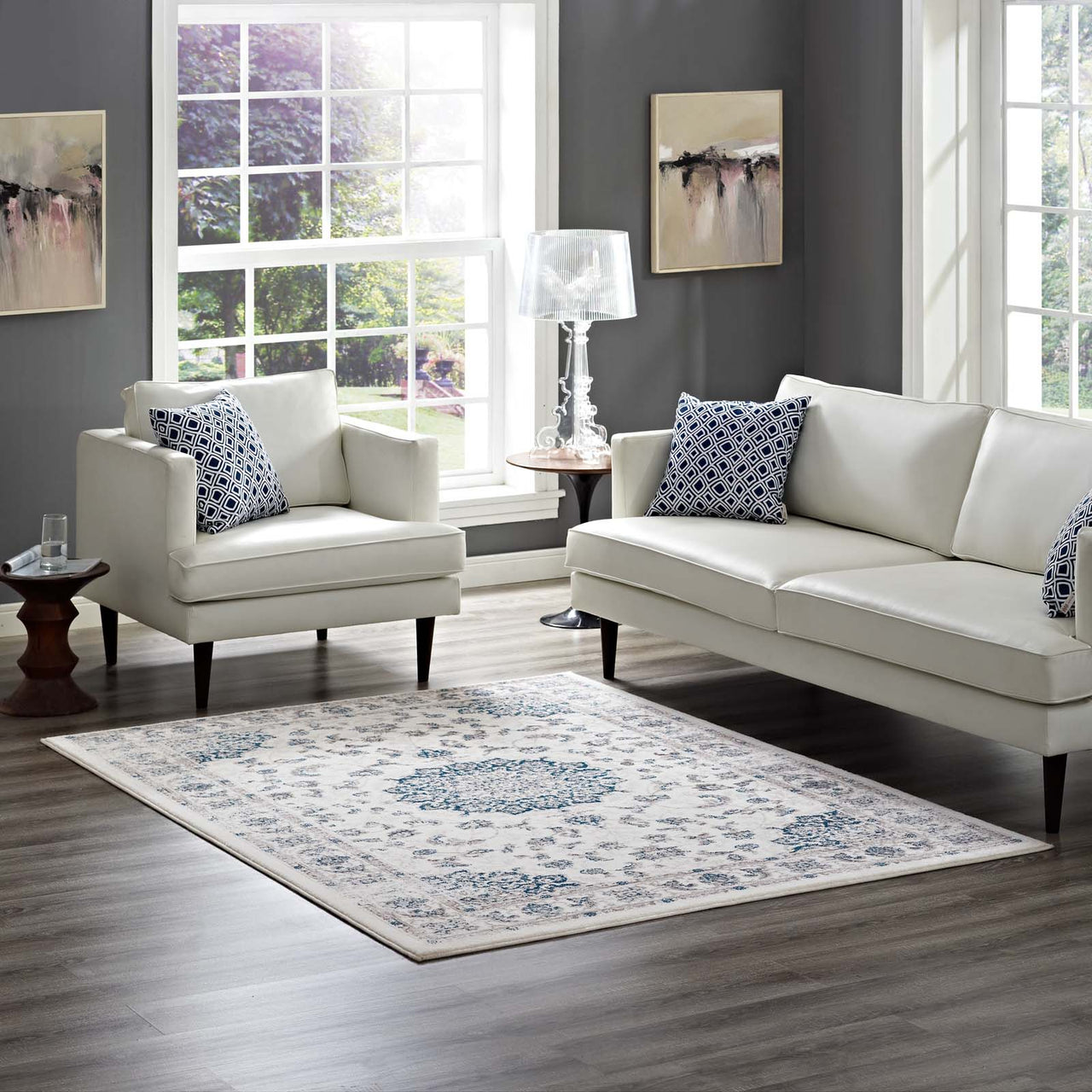 Chakra Vishuddha 5x8 Area Rug, Ivory & Navy