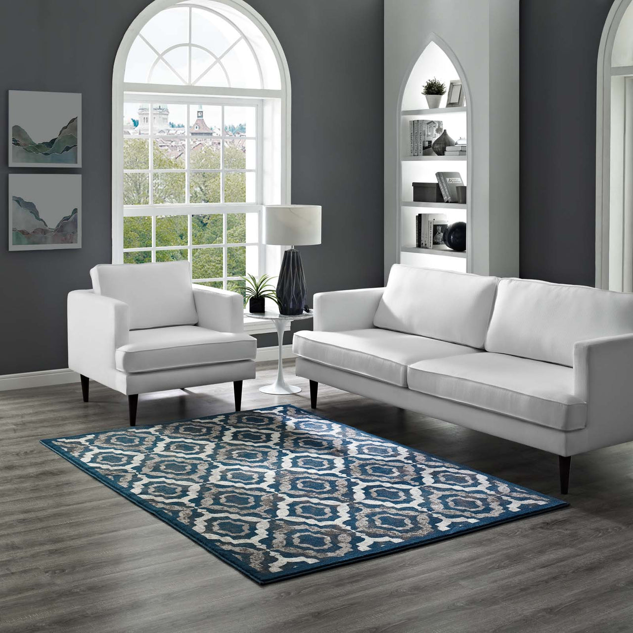 Vision 8x10 Area Rug, Ivory, Navy and Brown
