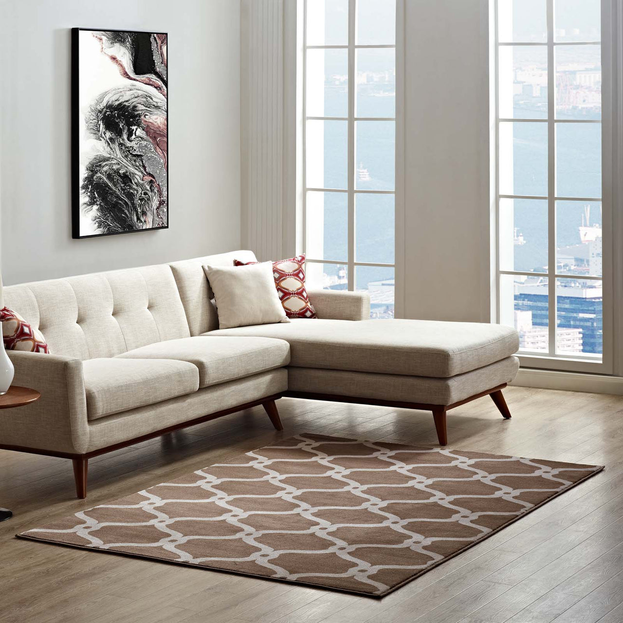 Calyndra Chain 5x8 Area Rug, Dark Tan & Beige