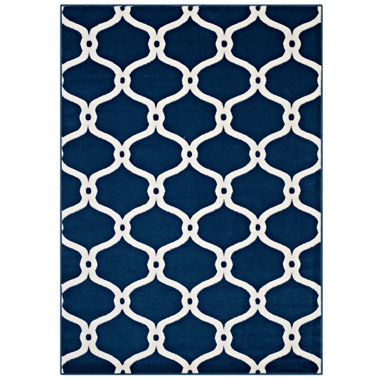 Calyndra Chain 5x8 Area Rug, Navy & Ivory