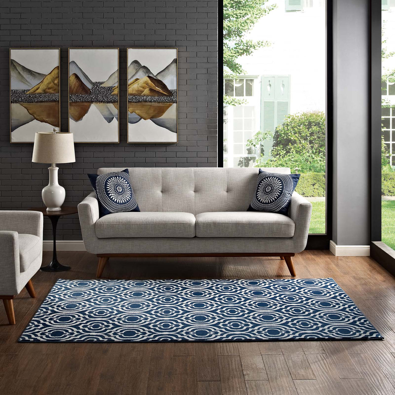 Focal Point 5x8 Area Rug, Navy & Ivory