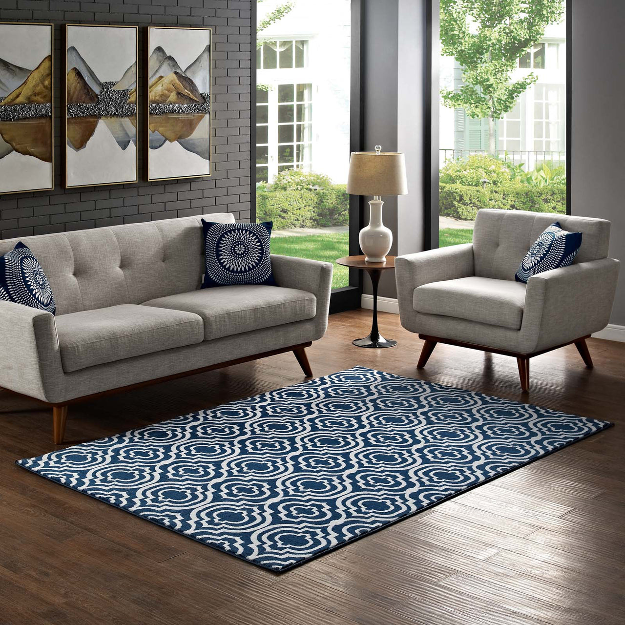 Focal Point 5x8 Area Rug, Navy & Ivory