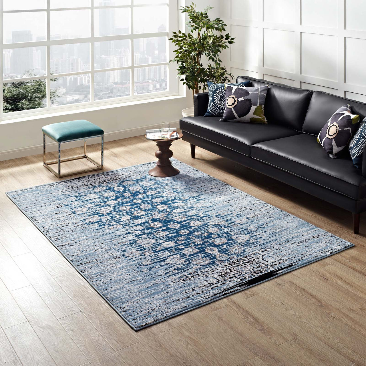 Blossom Frequency 5x8 Area Rug, Navy