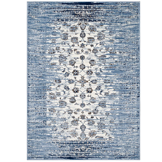 Blossom Frequency 8x10 Area Rug, Navy & Ivory