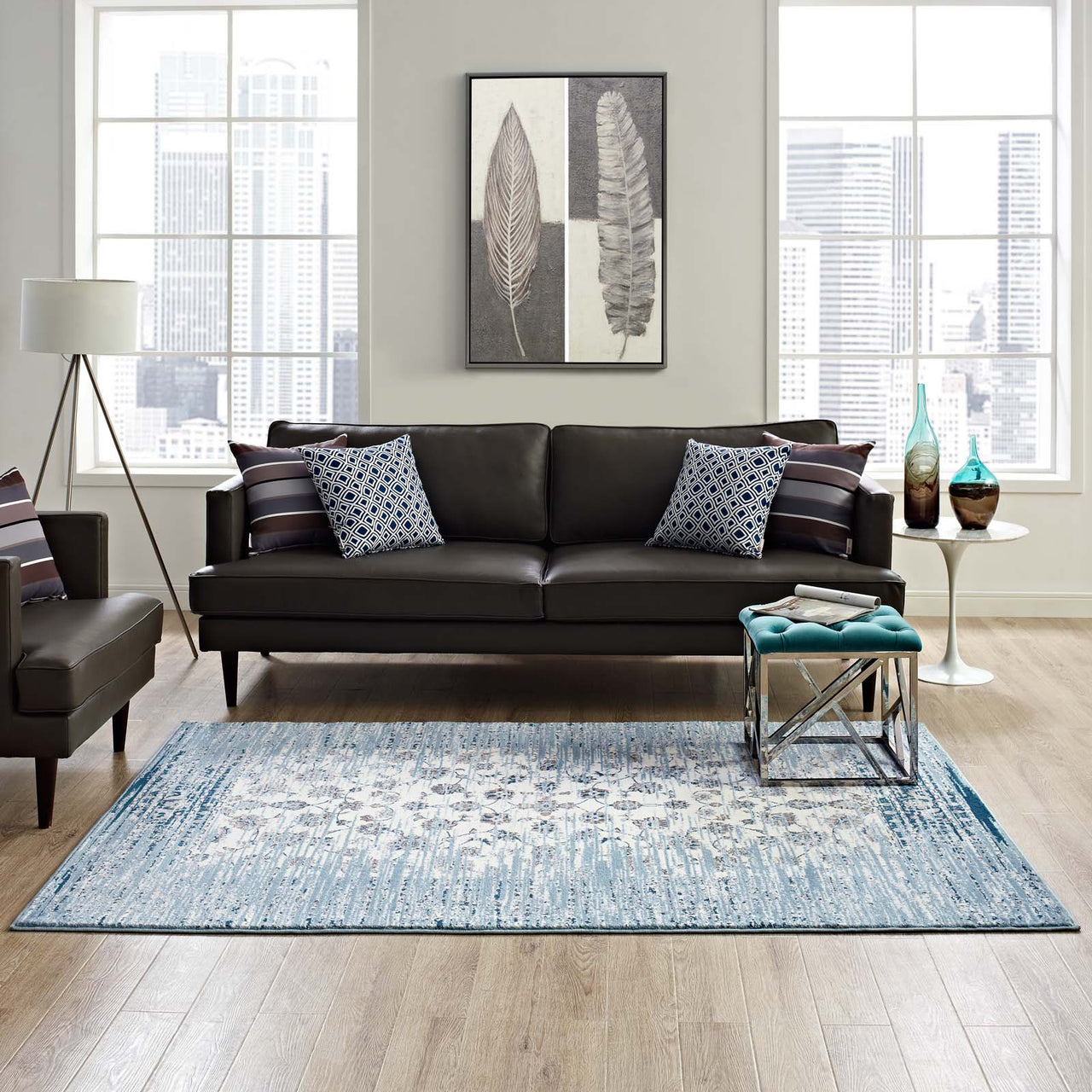 Blossom Frequency 8x10 Area Rug, Navy & Ivory