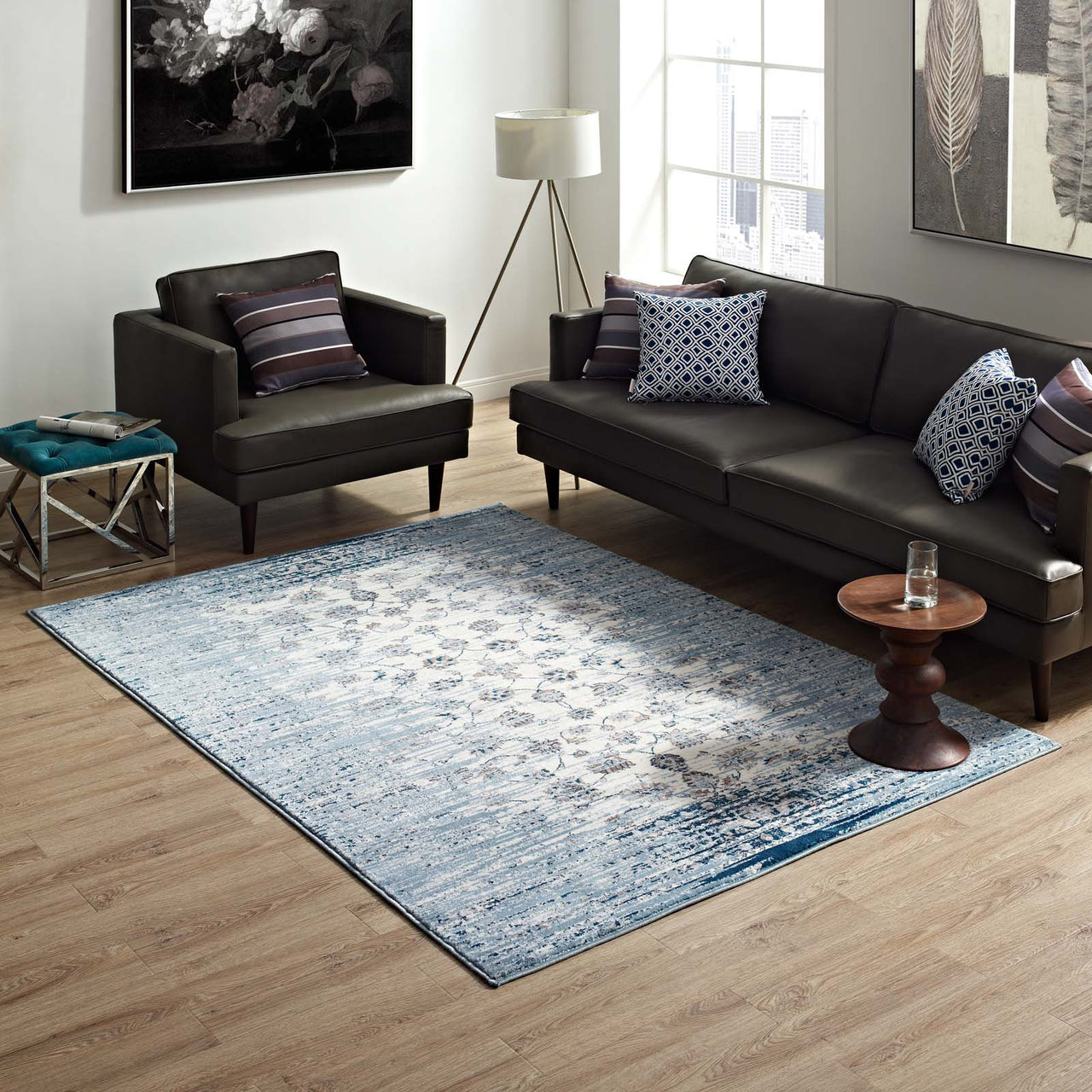 Blossom Frequency 8x10 Area Rug, Navy & Ivory