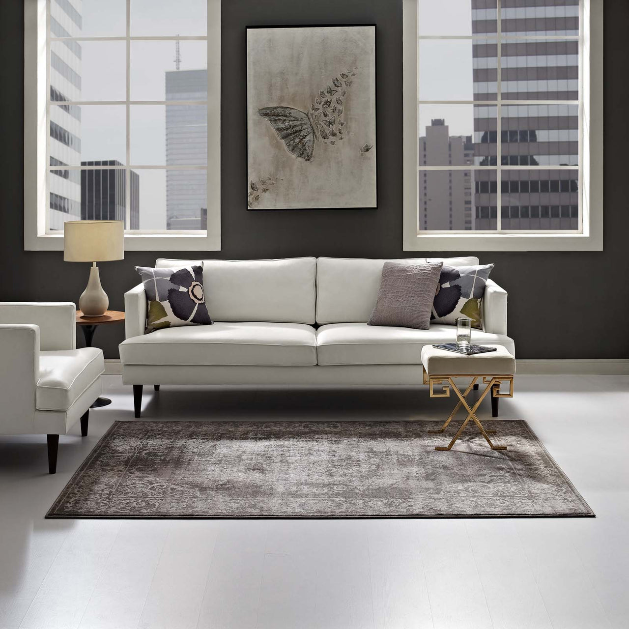Vintari Blooms 5x8 Area Rug, Brown