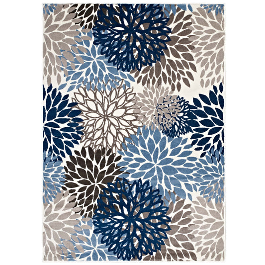 Flora Burst 4x6 Area Rug, Blue, Brown and Beige