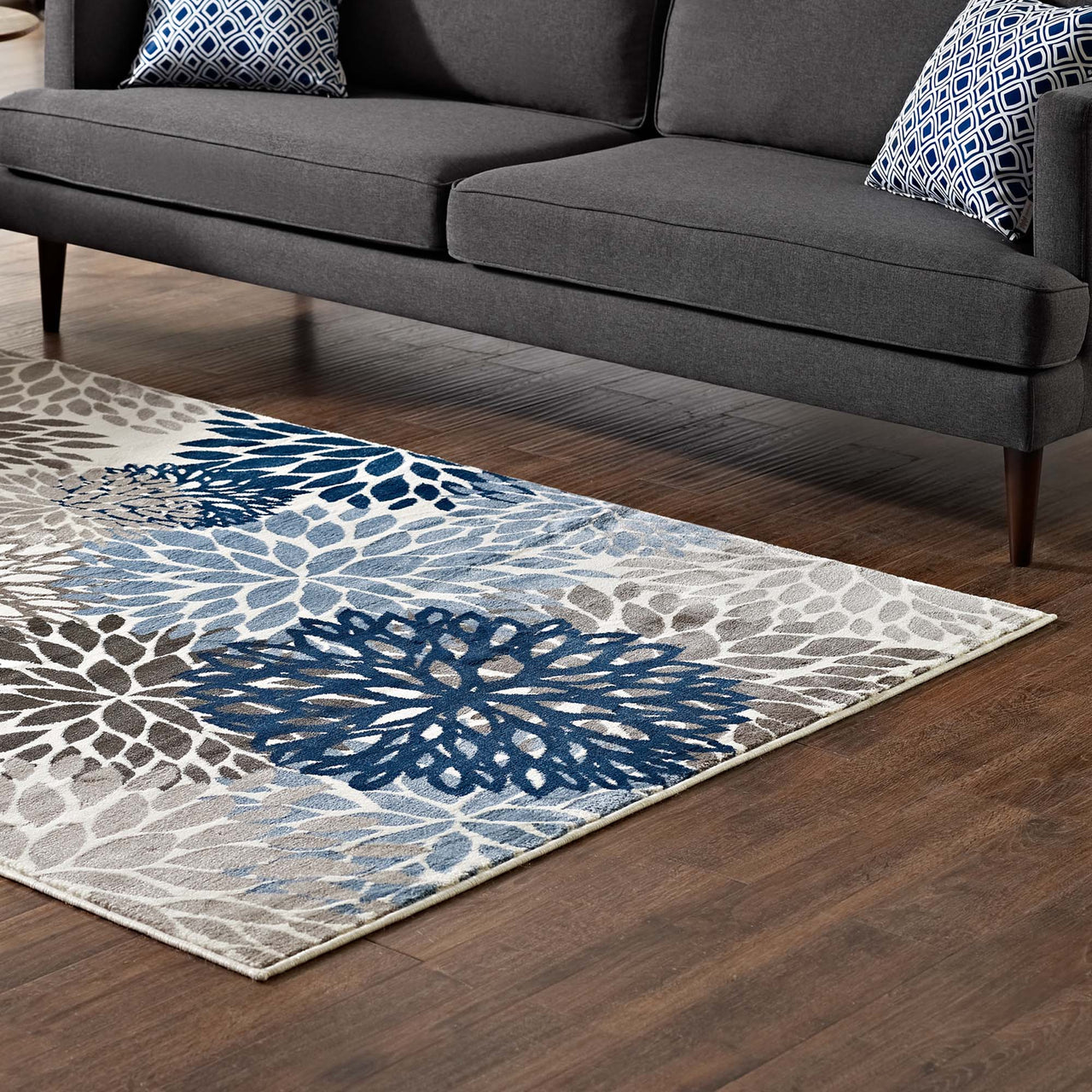 Flora Burst 4x6 Area Rug, Blue, Brown and Beige